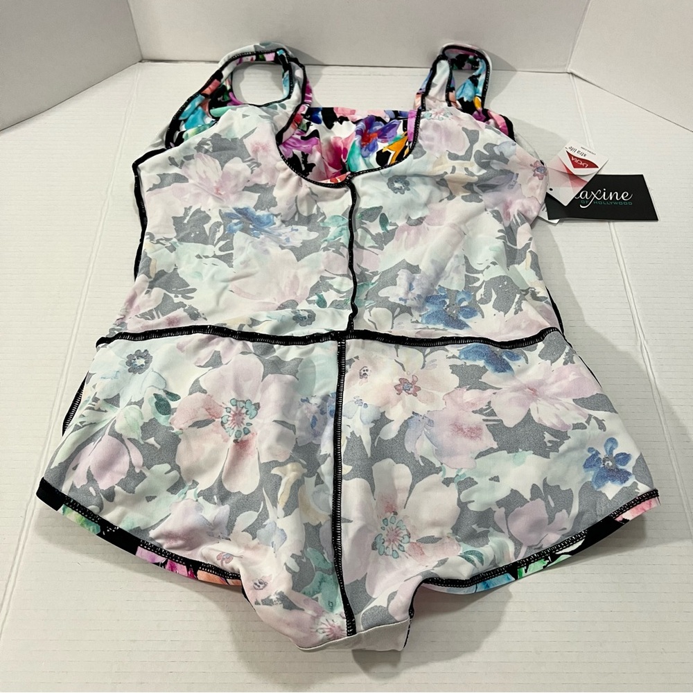 NWT Maxine of Hollywood One-Piece Swim Dress Skirt Floral Tummy Control 16W - Picture 7 of 14